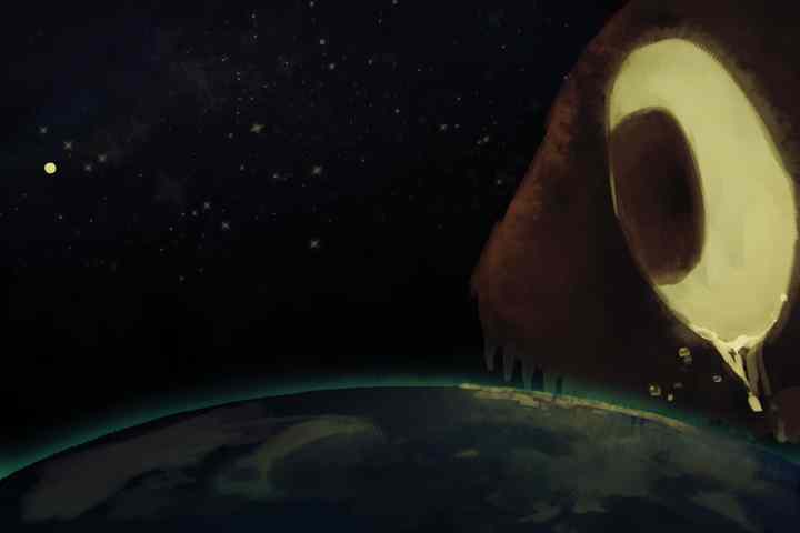 The Eyebeast Matichima the Eyebeast looking down upon the planet Relictus Imbur.
